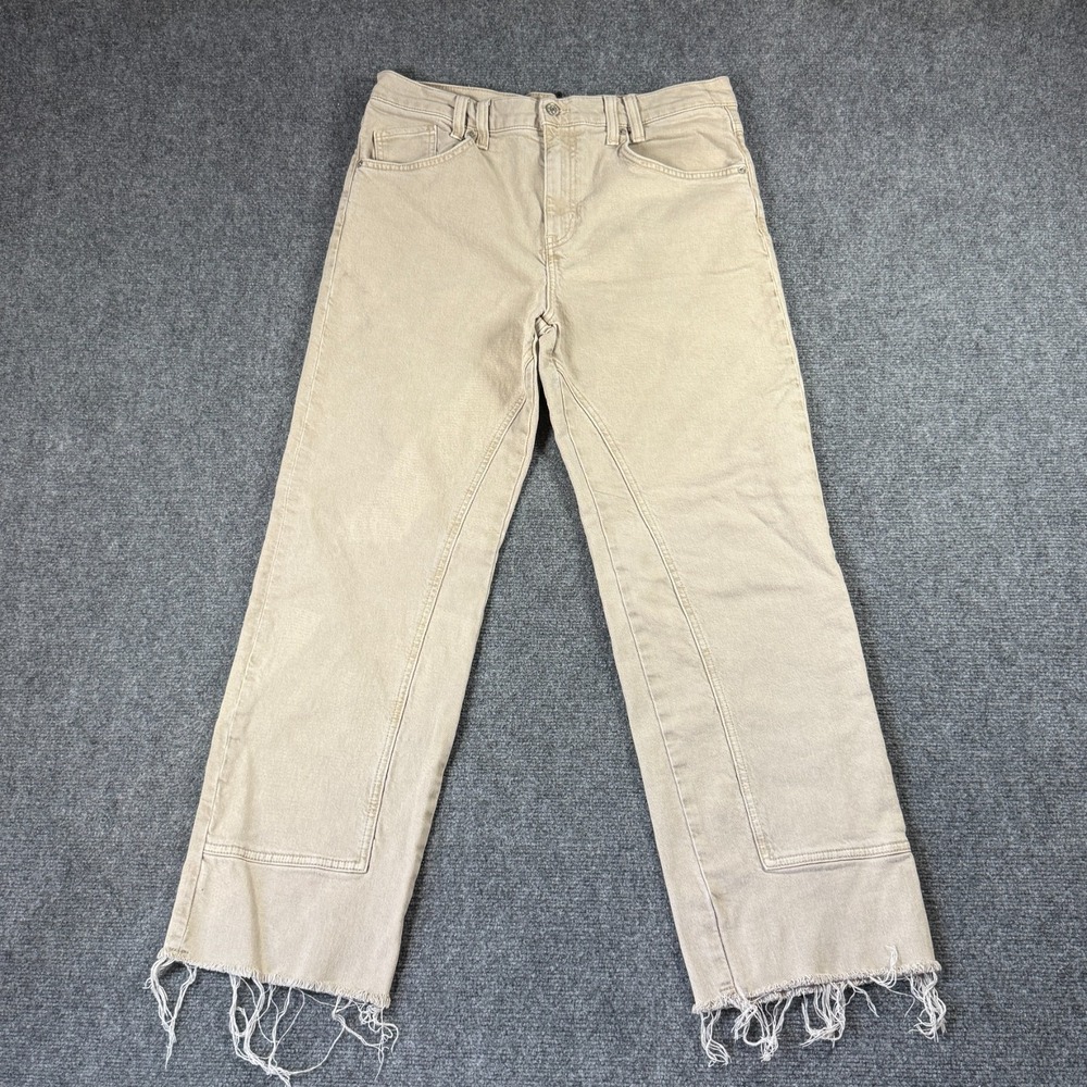 Free People We the Free Size 31 Risk Taker Mid Rise Straight Jeans Beige Ecru
